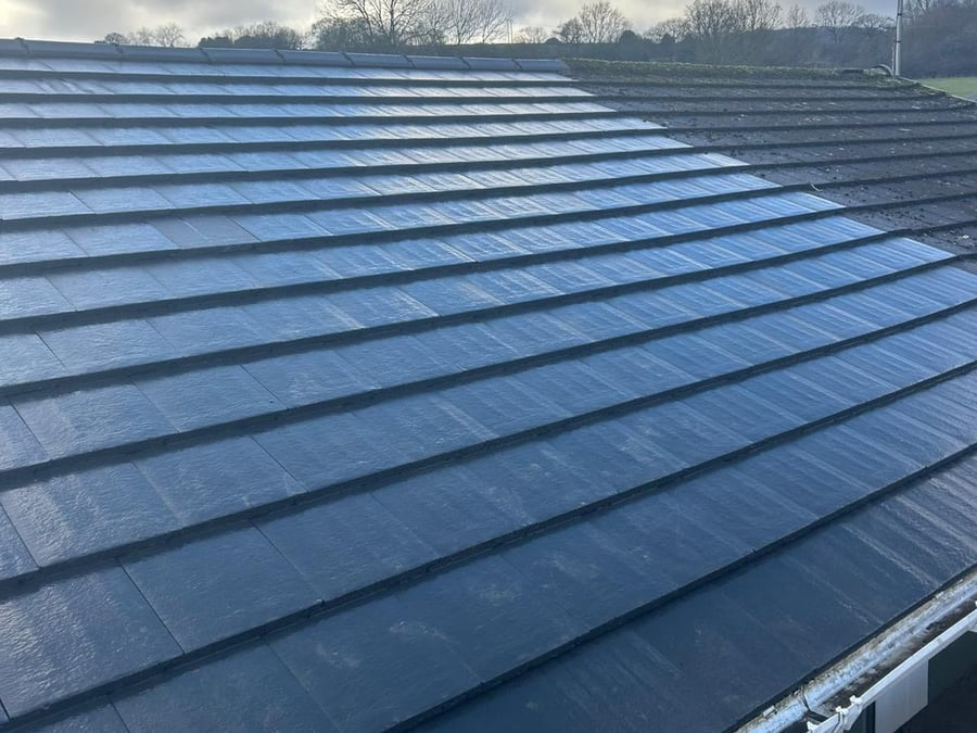 Close-up of new dark roof tiles